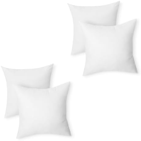 Amazon Basics Square Hypoallergenic Pillow Insert, Down Alternative Fiberfill, Sofa Bed Couch Decorative Stuffer, 20", 4-Pack