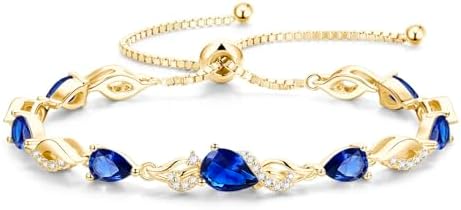 FANCIME Birthstone Teardrop Tennis Bracelet for Women, 14K Gold Plated Sterling Silver Adjustable Slider Bracelet Fine Jewelry Anniversary Birthday Gifts for Women Mom Wife Her