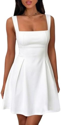 Women's Square Neck Mini Dress Sexy Sleeveless Adjustable Straps Bow Tie A-Line Graduation Short Party Dresses