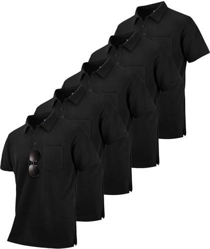 SCODI 5 Pack Mens Pocket Polo Shirts Short Sleeve Multipack Golf Shirt for Men Moisture Wicking Casual Athletic Work T-Shirts