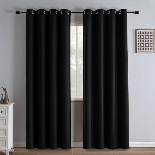 IGEMAEVE Black Out Curtains 84 Inch Long for Bedroom Living Room, 100% Blackout Curtains for Movie Theater Dining Room, Grommet Energy Saving Thermal Darkening Drapes for Kids Nursery Window