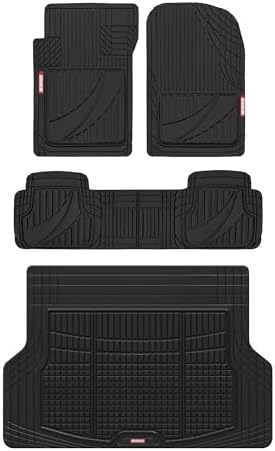 Motor Trend FlexTough Advanced Heavy Duty Black Rubber Car Floor Mats & Cargo Liner for SUV & Car Full Set - Universal Trim to Fit All Weather Automotive Floor Mat & Cargo Liners for SUV, Car, & Van