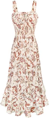 GRACE KARIN Women's 2026 Summer Floral Boho Dress Square Neck Strapped Swing A Line Sundress Beach Long Maxi Outfits