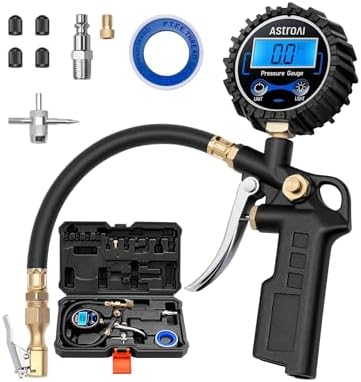 AstroAI Digital Tire Pressure Gauge with Inflator, 3-250 PSI Air Chuck & Compressor Accessories Heavy Duty with Quick Connect Coupler, 0.1 Display Resolution, 1pack