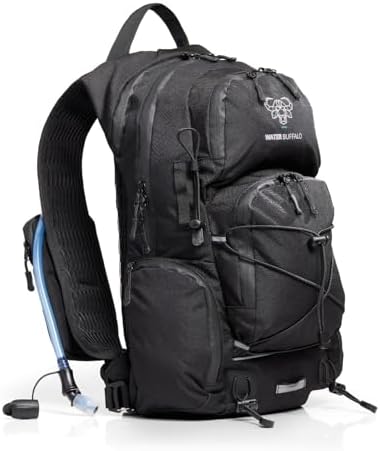 Water Buffalo Hydration Backpack - Sherpa 22L Hiking Backpack with Water Bladder - Water Backpack for Hiking with Waterproof Zippers, Phone & Pole Holders