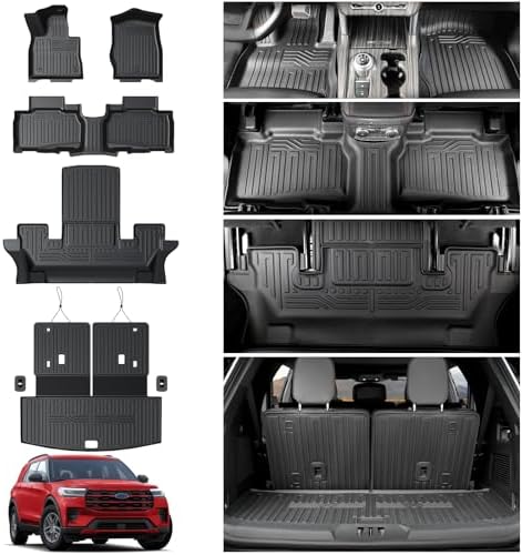 Floor Mats for 2020-2025 2026 Ford Explorer Accessories, Cargo Mat with Backrest Mat All Weather TPE Waterproof for Ford Explorer 6 Passenger Captain Seat ST Accessories 2025 2024 2023