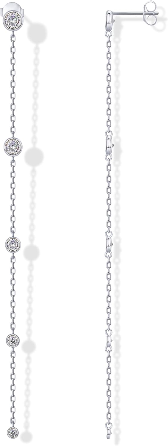 PAVOI 14K Gold Plated 925 Sterling Silver Posts Station Linear Dangle Earrings for Women | Simulated Diamond Chain Drop Earrings