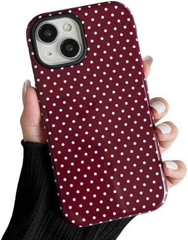 ZTOFERA Magnetic Case for iPhone 13/14, Polka Dot Phone Case Cute for Girl Women, Compatible with Magsafe, Hard PC+Soft TPU Protective Phone Cover for iPhone 13/14-Wine Red