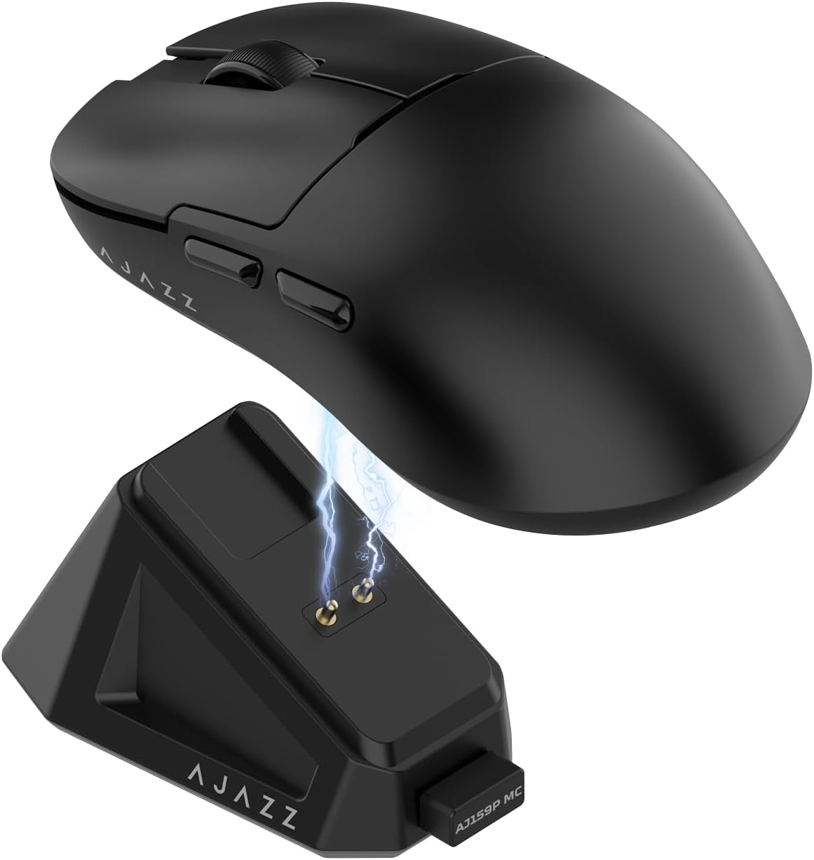 AJ159P MC Wireless Gaming Mouse, 12000 DPI, Tri-Mode 2.4G\/Bluetooth\/Wired, Magnetic RGB Charging Dock, 56g Ultra-Light, Programmable 6 Buttons - Perfect for Gaming, Work &amp; Travel (Black)