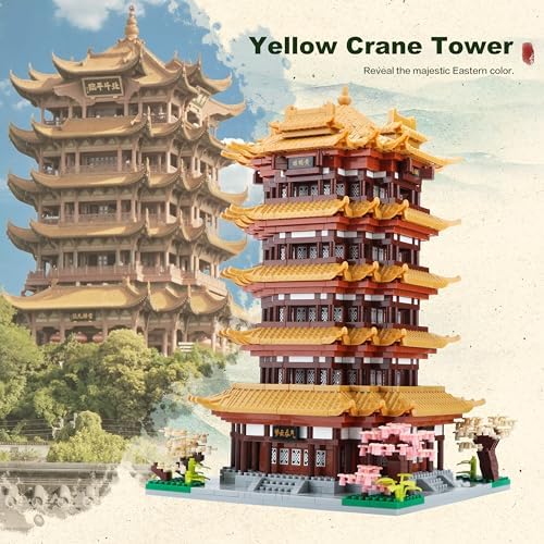 Chinese Ancient Architecture Micro Building Blocks Set Yellow Crane Tower Mini Bricks Model Kit for Present Adults