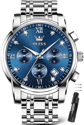 OLEVS Watches for Men with Date Luxury Big Face Waterproof Mens Wristwatch Analog Dress Two Tone Stainless Steel Man Watch Luminous Relojes De Hombre Calendar(Green/Blue/Black Dial