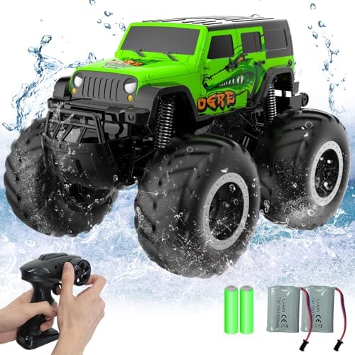 STEMTRON Amphibious Remote Control Car Toys for Boys 2.4GHz 1:16 All Terrain Off-Road RC Car Waterproof RC Monster Truck Kids Pool Toys Remote Control Boat Gifts for Kids Boys