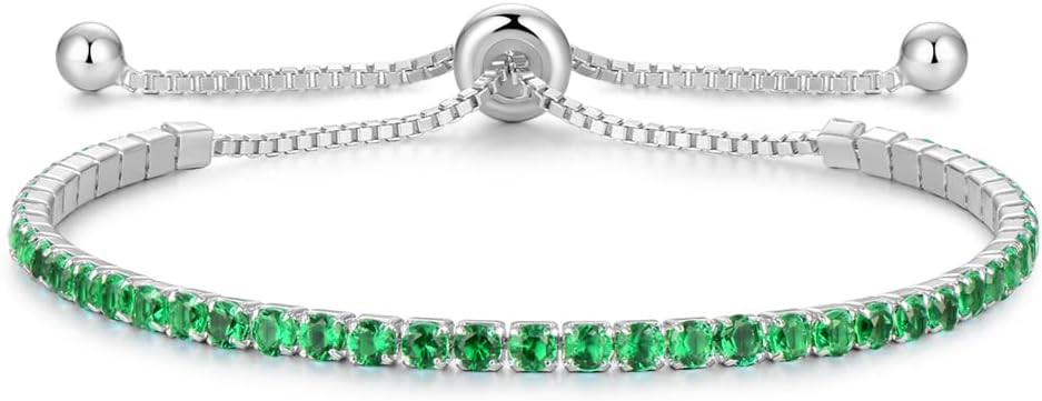 Cranmadia Mothers Day Gifts Sterling Silver Birthstone Tennis Bracelets for Women 2.5mm Tennis Bolo Bracelet Fashion Jewelry Birthday Gifts for Women Mom Wife | Adjustable Size 9"