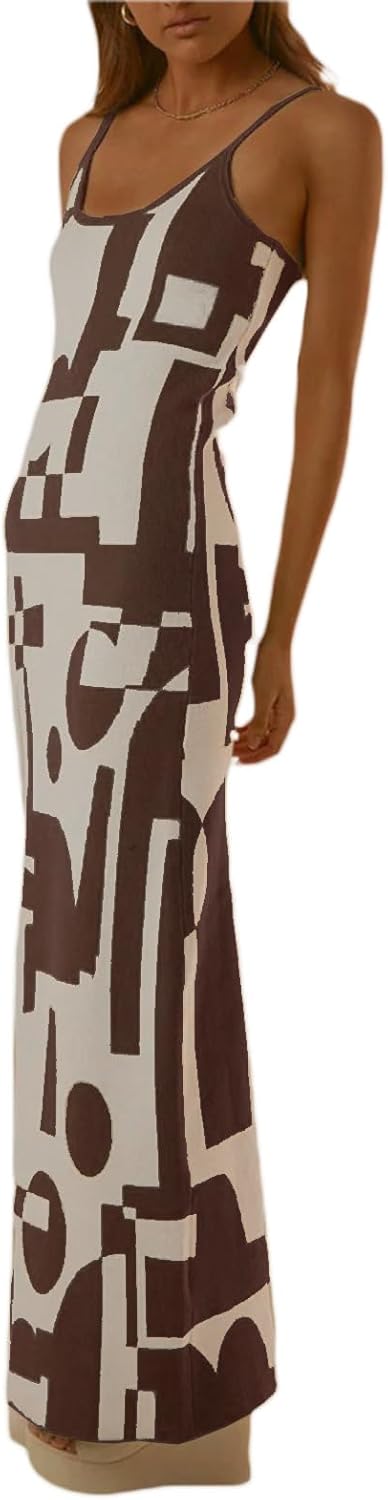 Fabumily Sexy Knit Bodycon Dress for Women Sleeveless Spaghetti Strap Cut Out Maxi Dress Backless Y2K Summer Beach Dresses