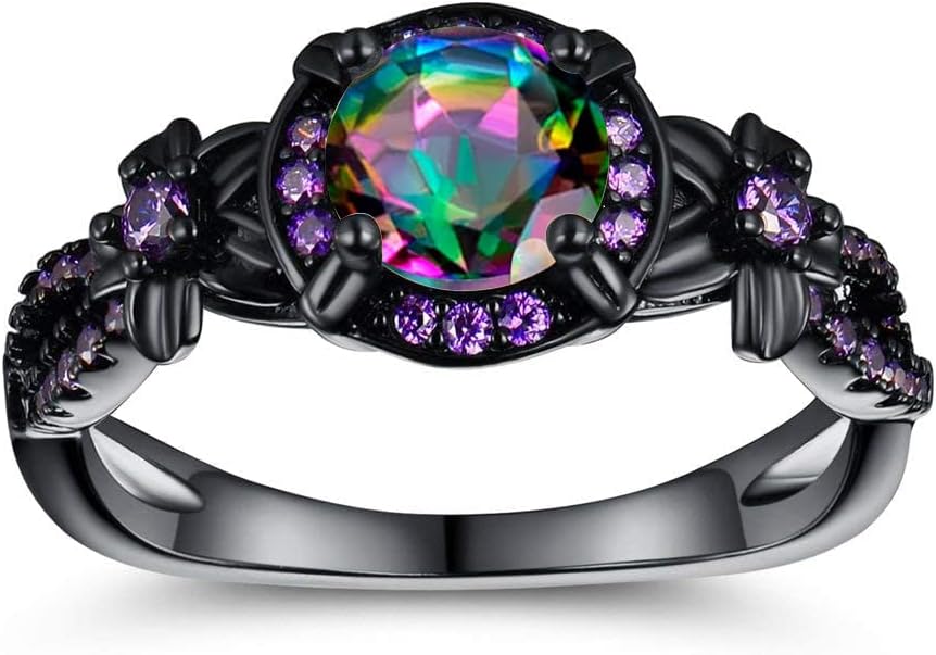 Eternity Ring for Women,18K Black Gold Plated Created Opal\/Mystic Topaz\/Amethyst Garnet Wedding Engagement Promise Rings Band