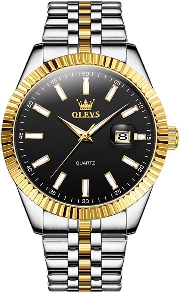 OLEVS Mens Watches Dress Waterproof Watch with Date Day Analog Quartz Wrist Watch Large Roman Numerals Classic Luxury Luminous Scales 41mm Big Face Relojes para Hombres