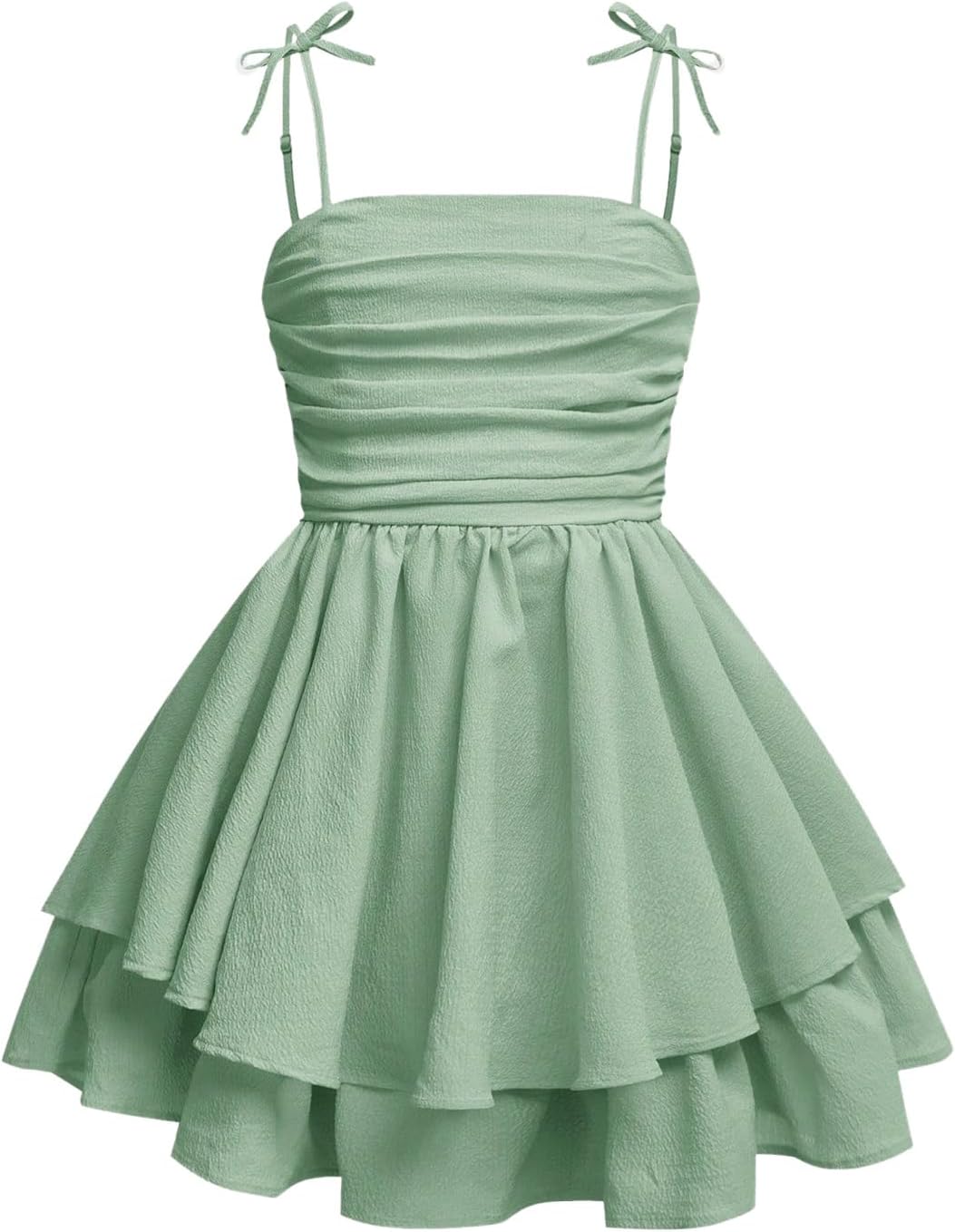 RoseSeek Girl's Flowy Cami Dress Ruched Sleeveless Pink Layered Ruffle Kawaii Short Smocked Summer Dresses