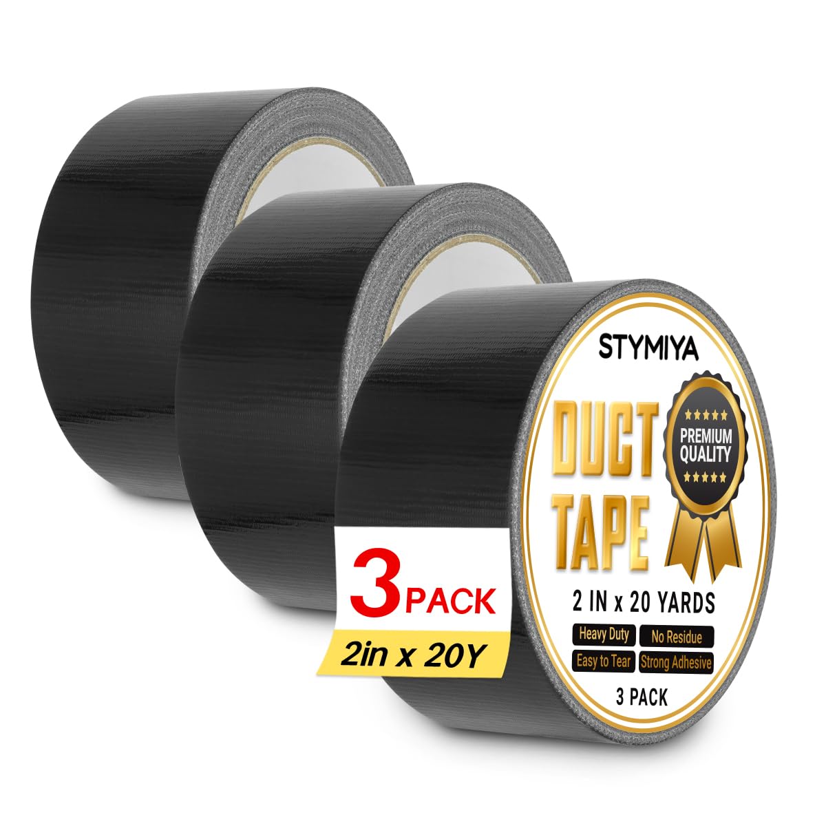 Black Duct Tape Heavy Duty: Wide Waterproof Outdoor Duck Furniture Repair Tape Bulk - Strong Adhesive Weather UV Resistant No-Residue Masking Tapes Patterns Variety Pack (Black, 3 * 2IN*20Yards)