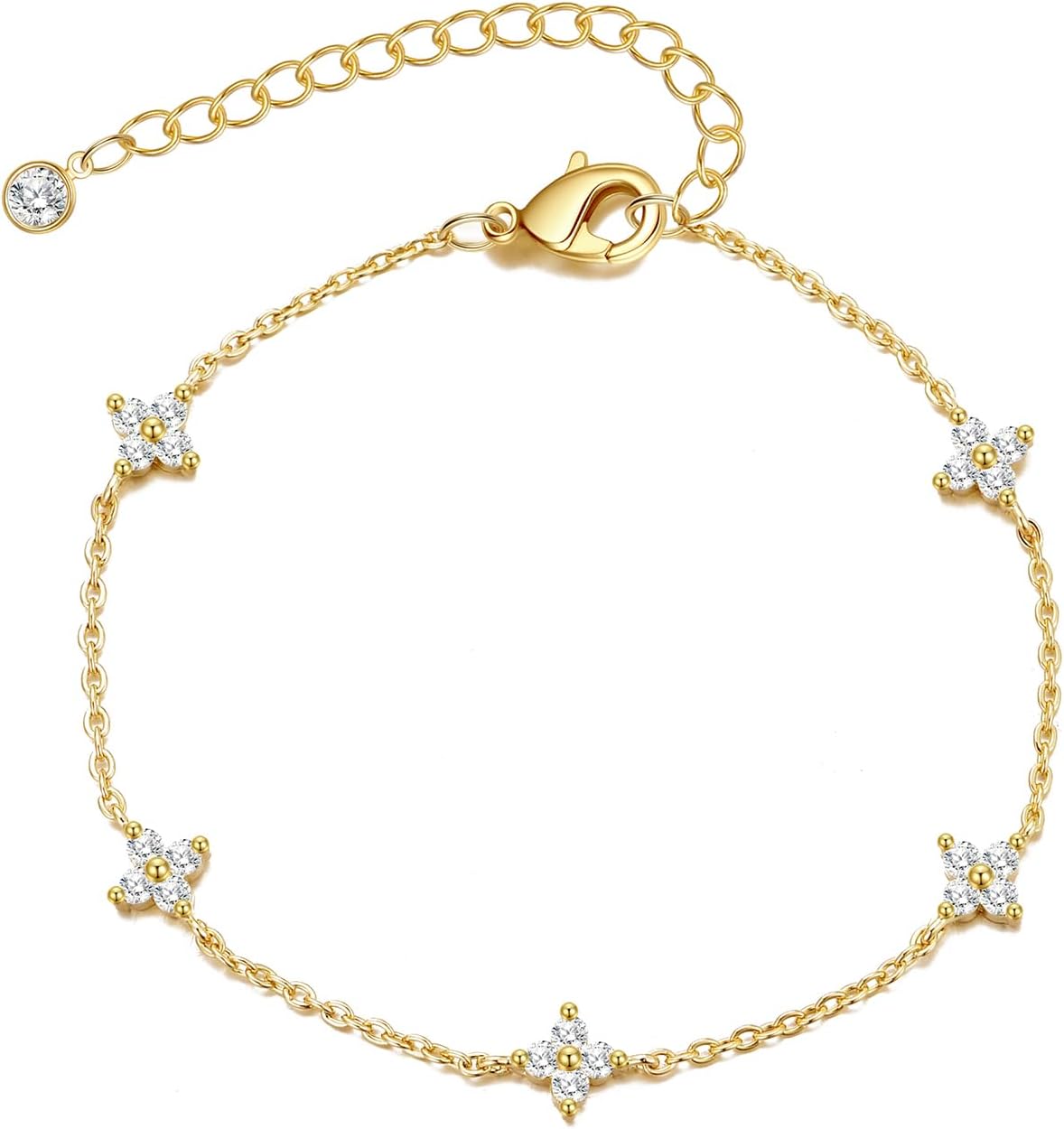 Bheop Bracelets for Women 14K Gold Silver Plated Ring Bracelet Hand Chain Dainty Evil Eye Heart Clover Daisy Cubic Zirconia Stackable Link Chain Hypoallergenic Body Jewelry Cute Trendy Gifts