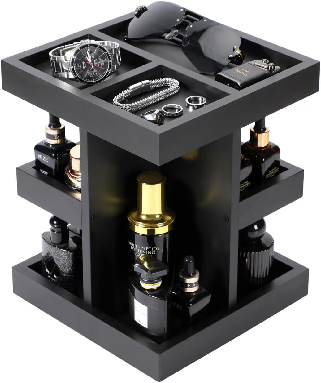 EXIN DECHEN Cologne Organizer for Men,Cologne Stand,3 Tier Wooden Perfume Shelf with Rotate,Desk Organizer,Gift for Dad From Wife,Husband Boyfriend Birthday Gift Ideas,Fathers Day Gift for Men
