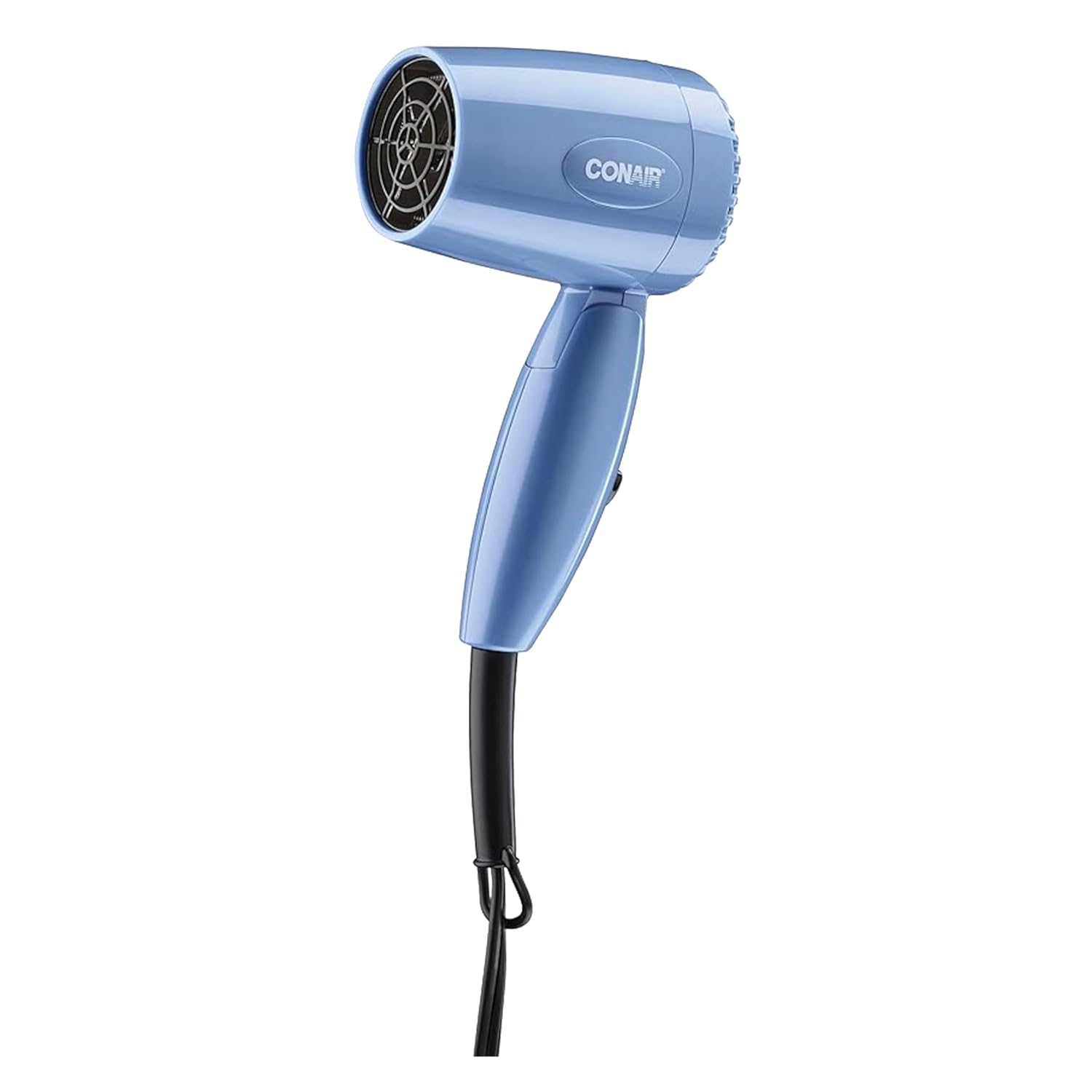 Conair Travel Hair Dryer with Dual Voltage, 1600W Compact Hairdryer with Folding Handle, Hair Blow Dryer with 2 Heat &amp; 2 Speed Settings, Fast Drying, Frizz-Taming Airflow, Easy Storage, Blue