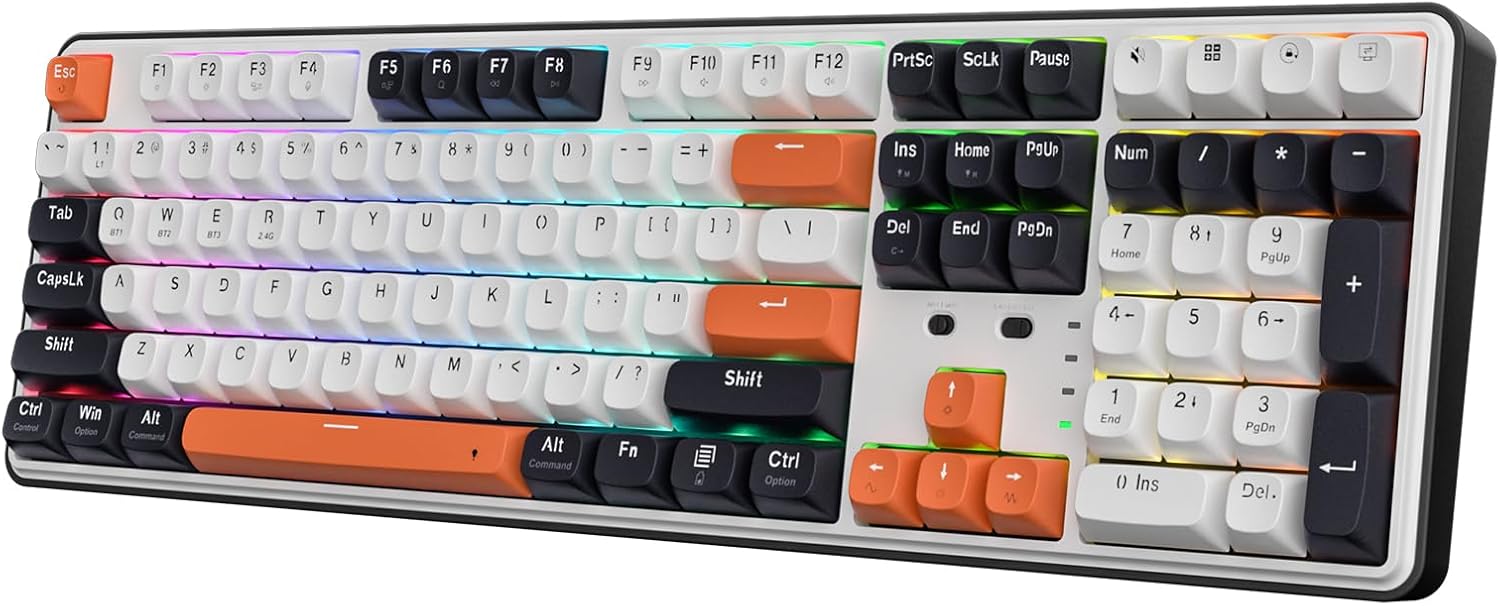 Redragon K689 PRO Wireless Gasket RGB Gaming Keyboard, 108 Keys Mechanical Keyboard w\/Extra 4 Hotkeys, Upgraded Hot-swappable Socket, 3-Layer Noise Dampening, Round PBT Keycaps, Custom Linear Switch