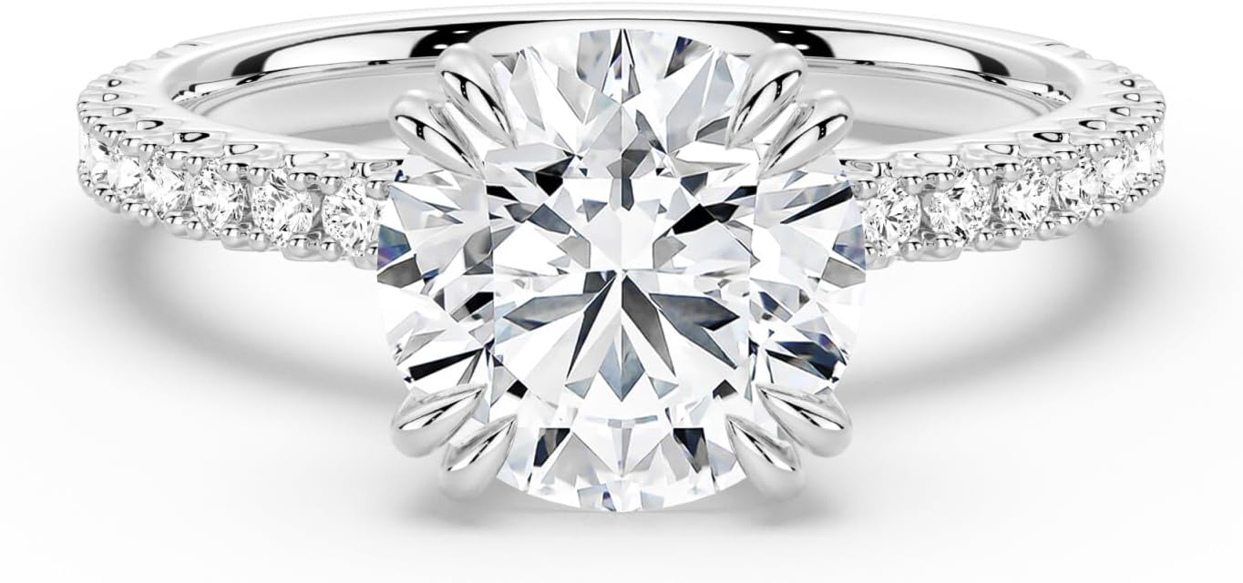 MSBLUE® Moissanite Engagement Ring, 1.0-3.0 CT Solitaire Round Cut With Pavé Accents, Mothers Day Gifts