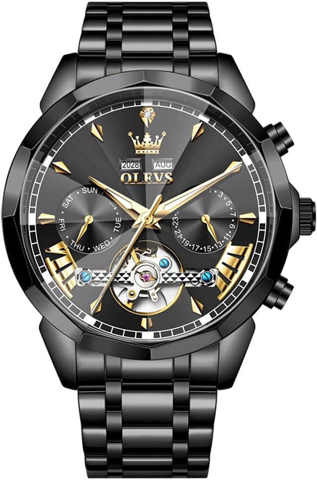 OLEVS Watch Men Luxury Automatic Self Winding Big Face Casual Mechanica Stainless Steel Dress Analog Tourbillon Watches for Men\u2014\u2014(Black\/Blue\/Grey\/Silver Face)