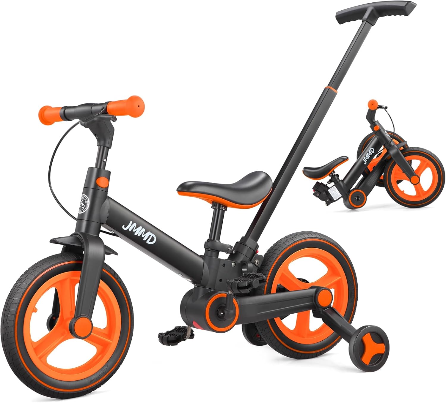 JMMD 6 in 1 Toddler Bike with Push Handle for Kids 18-60 Months, 12" Foldable Balance Bike with Training Wheels, Pedals, Brakes, Kickstand, Push Tricycle Toddler Gift &amp; Toys for Boy &amp; Girl