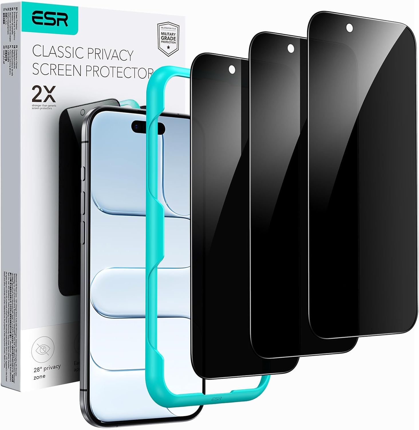 ESR 3 Pack for iPhone 17\/iPhone 16 Pro Privacy Screen Protector, Anti-spy Tempered-Glass Privacy Screen Protector with Easy Installation Tool, Micro-Curved Edges, Case Friendly