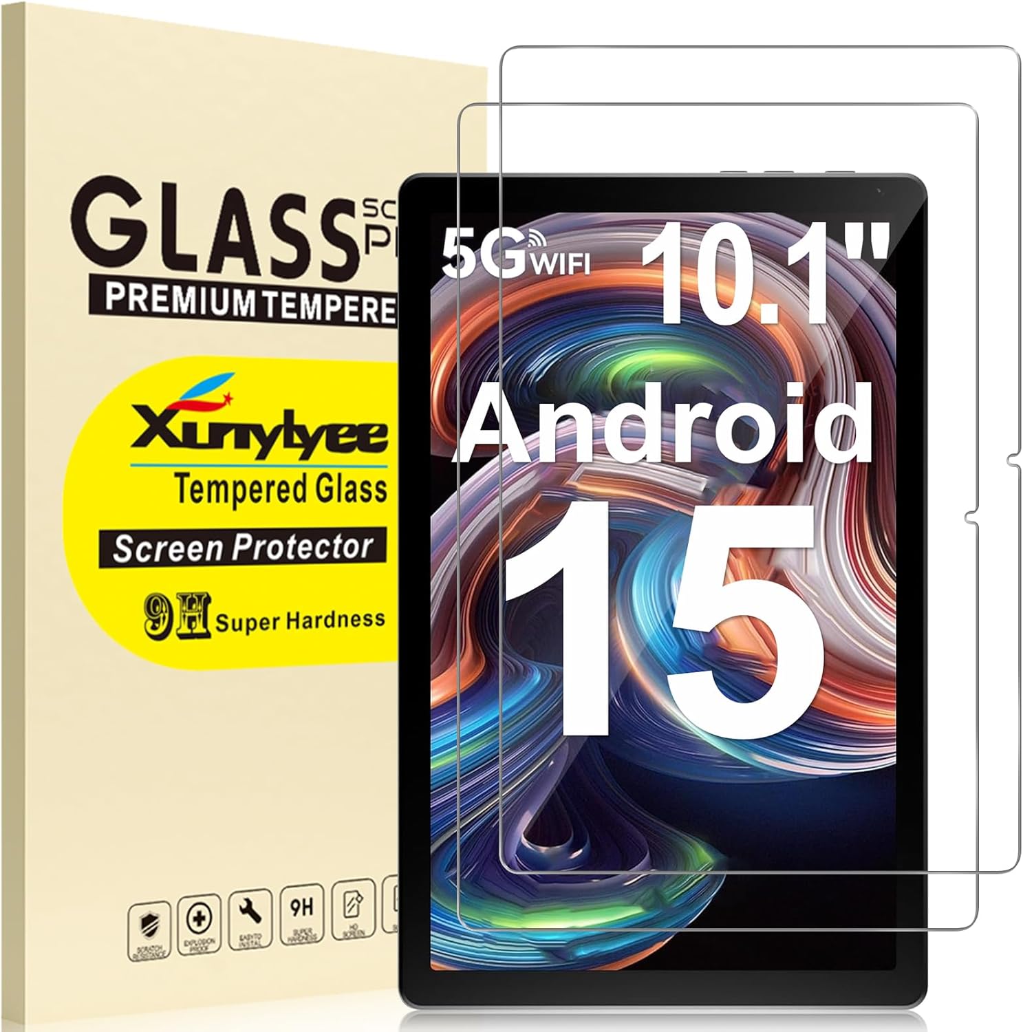 XunyLyee for Evermyth Tablet 10.1 Inch Android 16 15 14 Screen Protector, Android 10.1" Upgraded Tablet 10 Inch Tempered Glass Film, 9H Hardness, Anti-Scratch [9.21" * 6.02", 234mm *153mm]