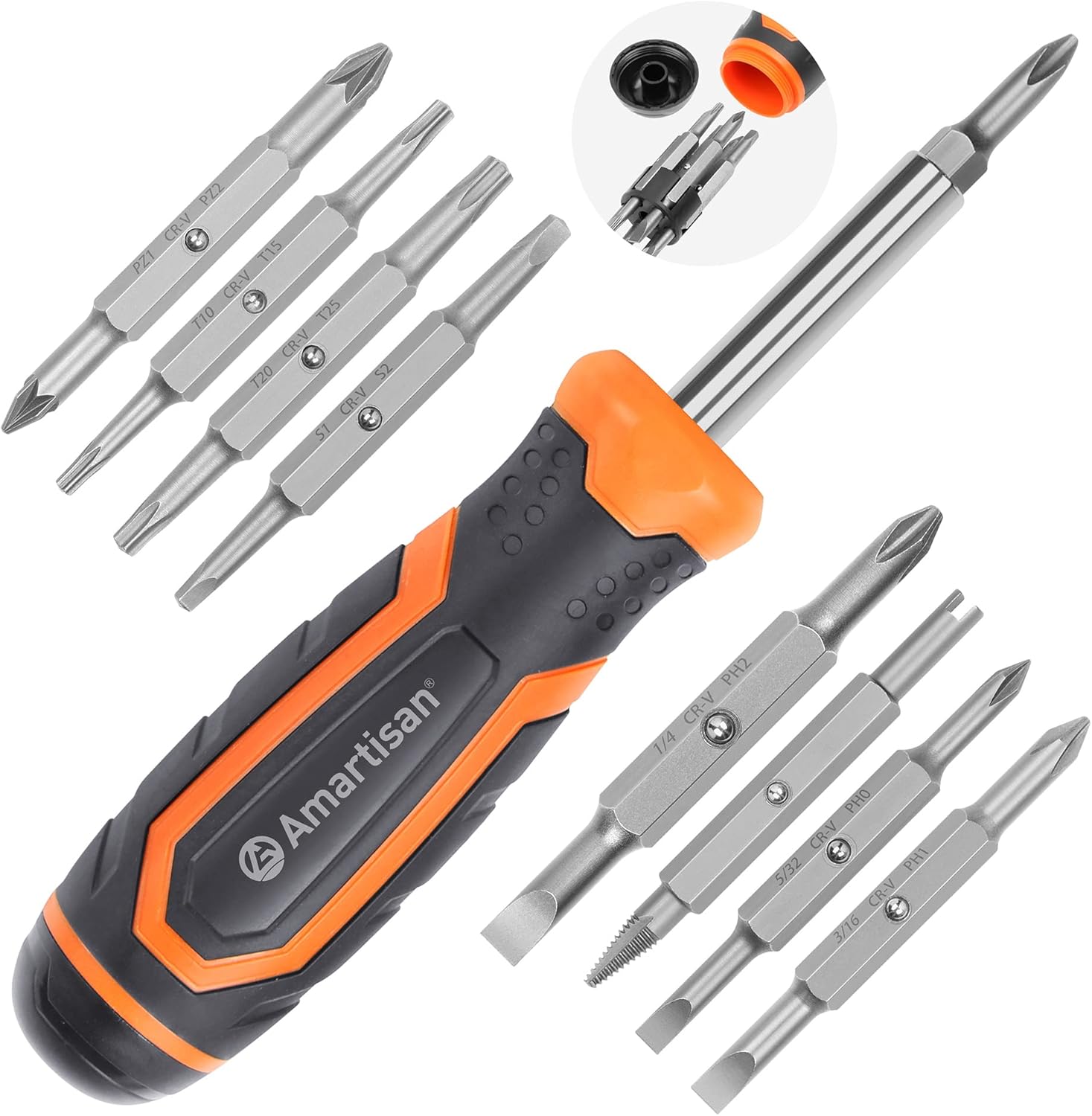 Amartisan 18-in-1 Multi-bit Screwdriver Set Tool All in One, Portable Multi-Purpose Screwdriver, Slotted\/Philips\/Pozi\/Torx\/Square,Nut Driver