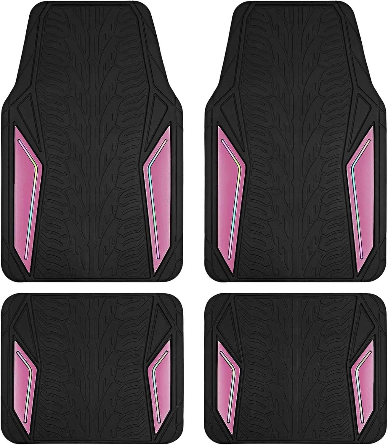 PIC AUTO Rubber Floor Mats, Pink Aluminum Film with Colorful Piping Floor Mats for Cars, Car Mats with Non-Slip Backing, All-Weather Protection, Trim-to-Fit Liner for Cars, SUVs, Trucks, Vehicles