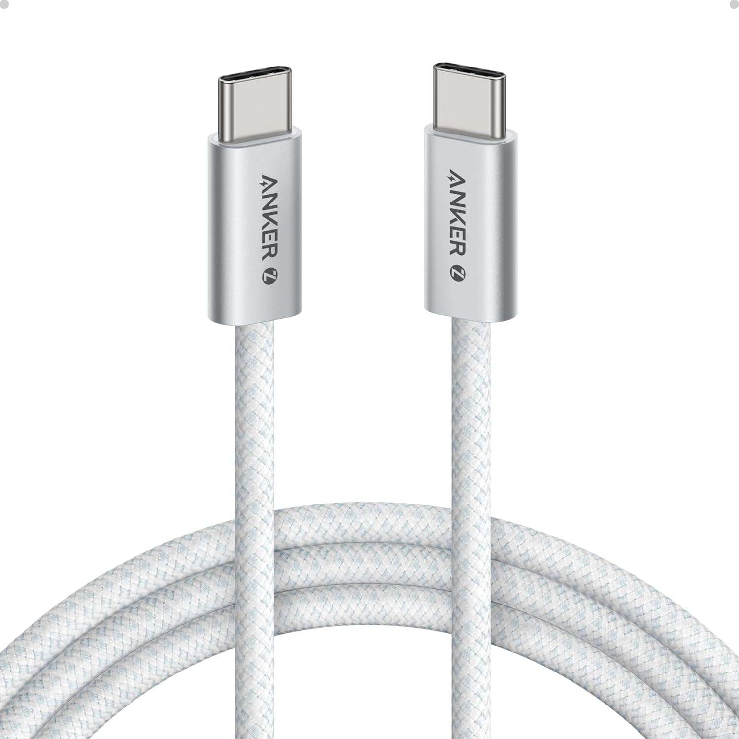 Anker Zolo USB C to USB C Cable, Braided and Dirt-Free Type-C Fast Charging Cable, Slim Connector, for iPhone 17 Series, MacBook (240W) (White, 6FT)