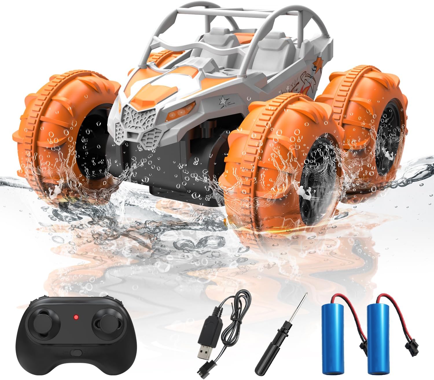 LMRC Remote Control Car, 1:18 Fast Amphibious RC Cars, All Terrain Off-Road Monster Truck Toys, 2.4Ghz Waterproof Cyber RC Trucks Pool Water Toys, Gifts for Birthday Christmas (White)