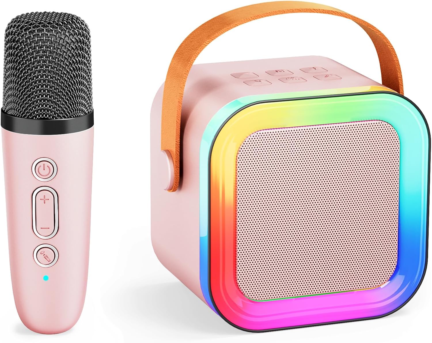 Kids Karaoke Machine Toy for Ages 3-12, Rechargeable Portable Bluetooth Speaker with 1 Wireless Microphone, LED Light Up Voice Changer, Christmas Birthday Gift for Boys Girls Grandkids (Pink - 1)