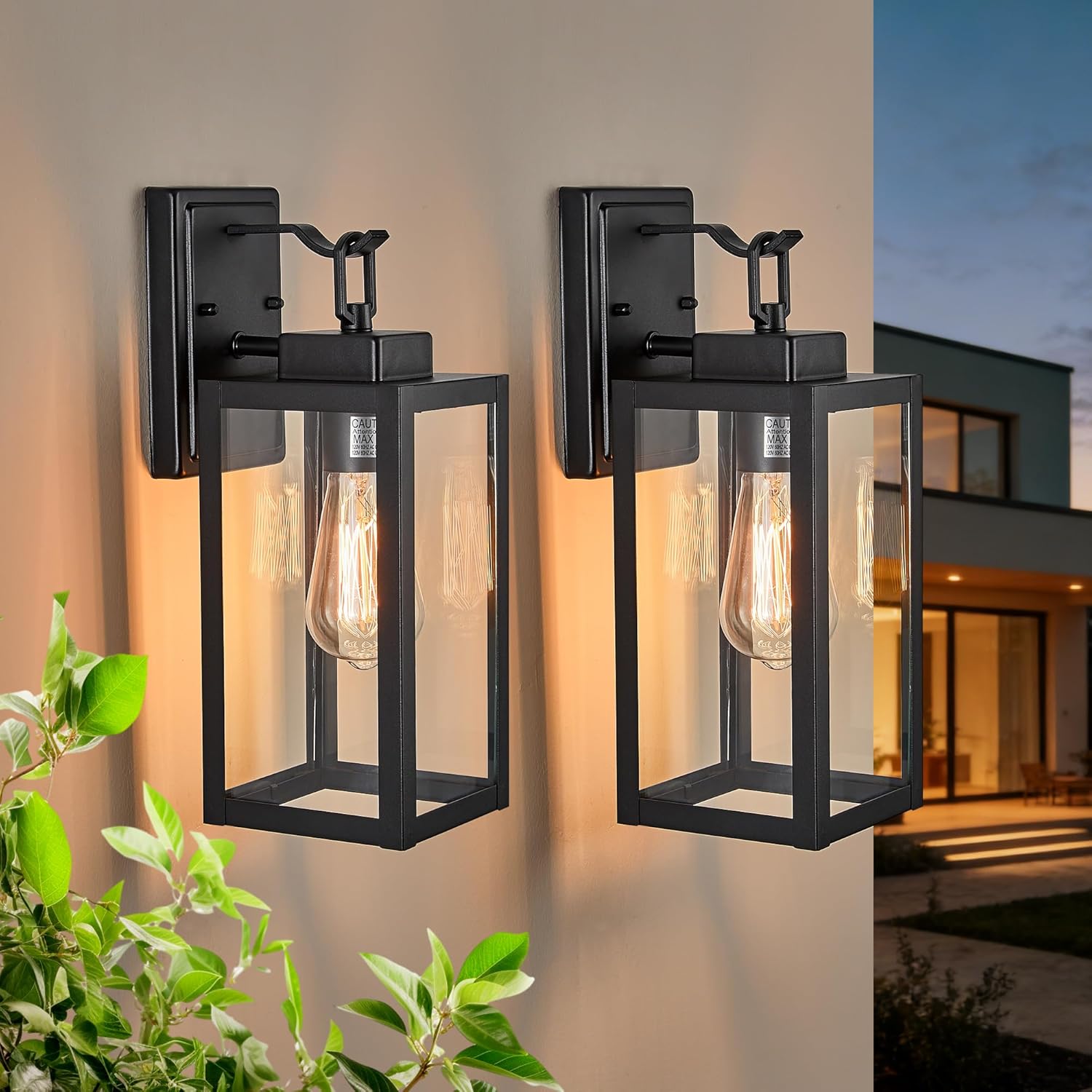Caringlight Outdoor Light Fixture Wall Mount Set of Two, Outdoor Wall Sconce, Waterproof Black Exterior Lighting for Porch, Patio, Backyard, Garage - Modern Front Porch Light Fixtures, Textured Black