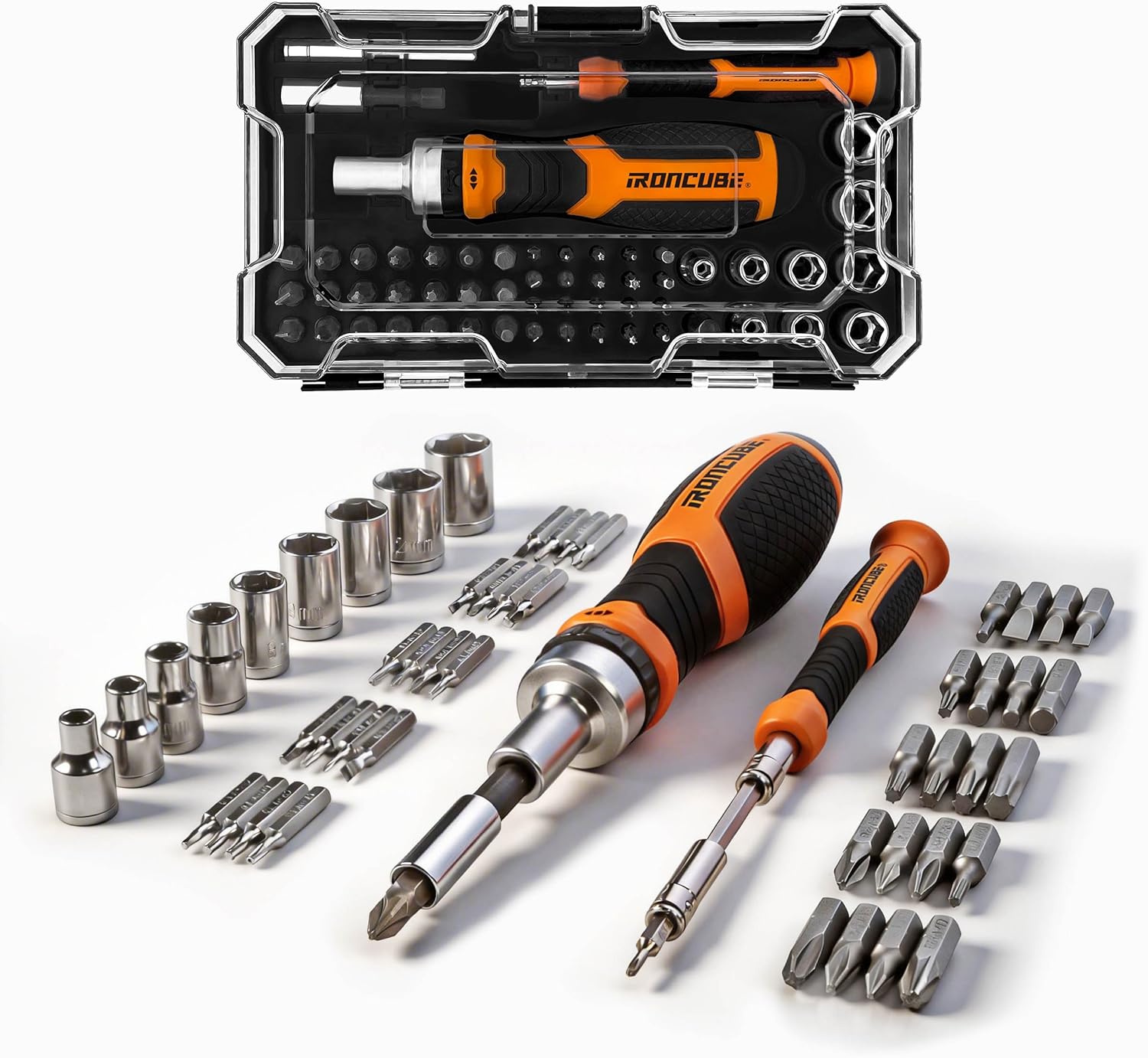 IRONCUBE Ratcheting Screwdriver Set: 56-Piece Magnetic Multi Bits Tool Kit with Case