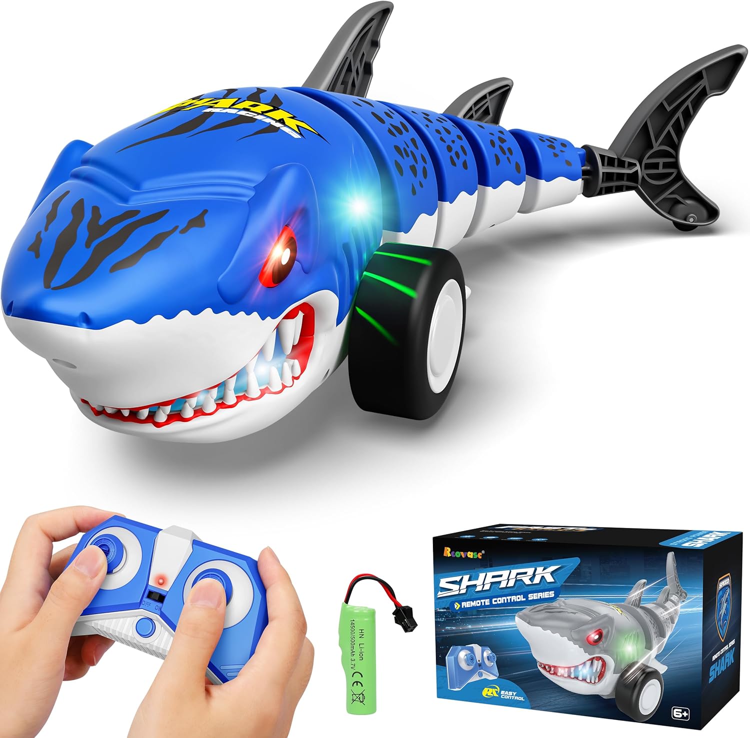 Rcovasc Remote Control Shark Car Toys for Kids,2.4GHz RC Cars Simulation Shark with Cool Light, 360° Stunt Drift &amp; Most Terrains,Outdoor Toys for Birthday for 6,7,8,9,10-12 Boys Girls