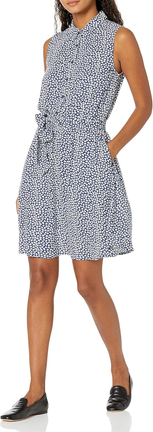 Amazon Essentials Women's Sleeveless Summer Shirtdress, Relaxed-Fit Woven Shirt Dress