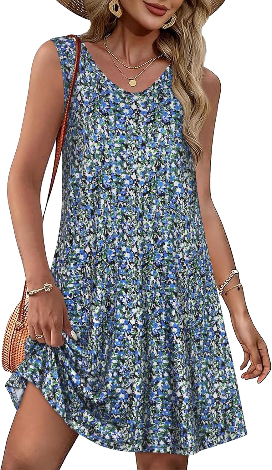 elescat Womens Summer Dresses Casual V Neck Sleeveless Pockets Beach Loose Tank Sundress 2026