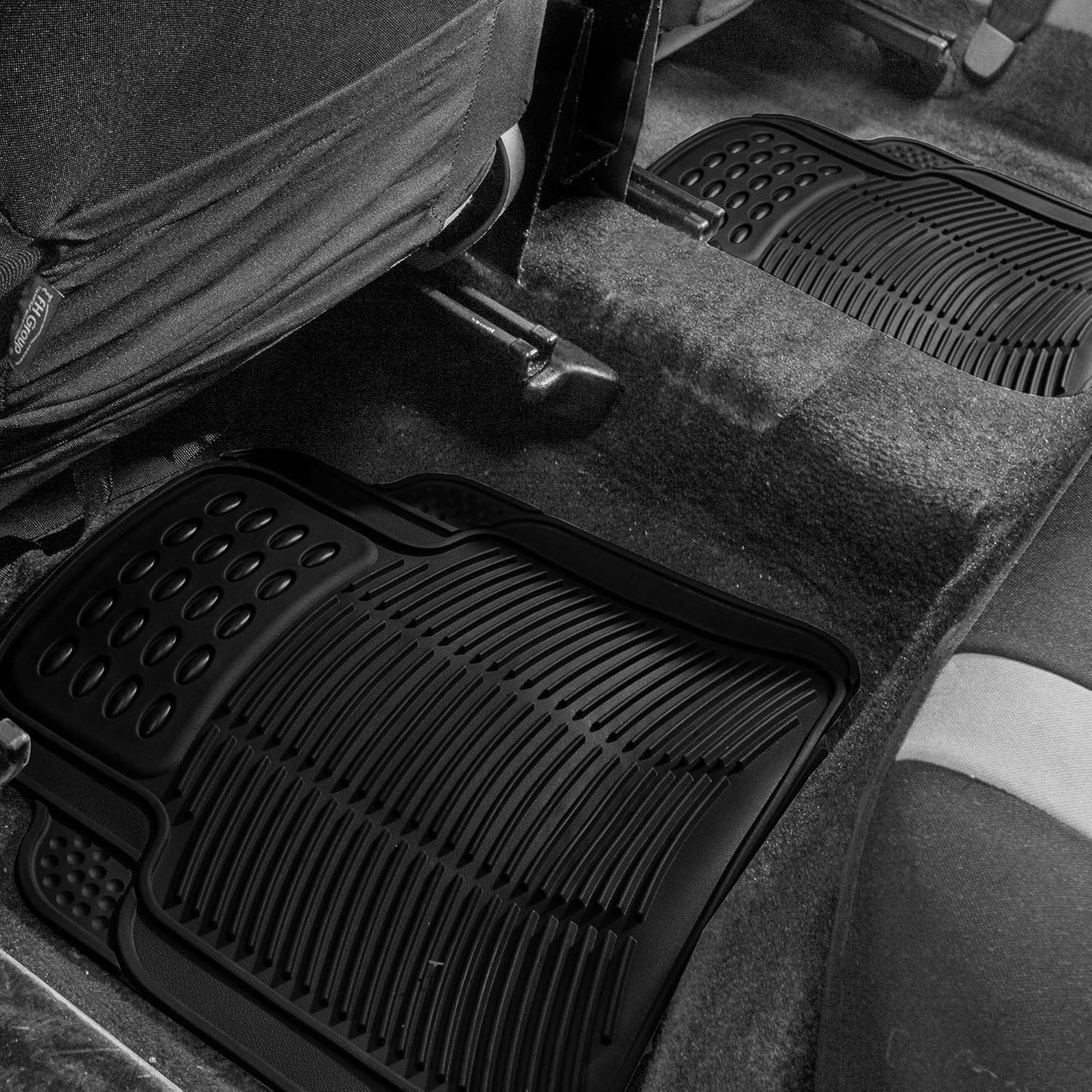 FH Group Automotive Floor Mats - Heavy-Duty Rubber Floor Mats for Cars, Universal Fit Rear Set, Climaproof Floor Mats, Trimmable Floor Mats for Most Sedan, SUV, Truck Floor Mats, Black
